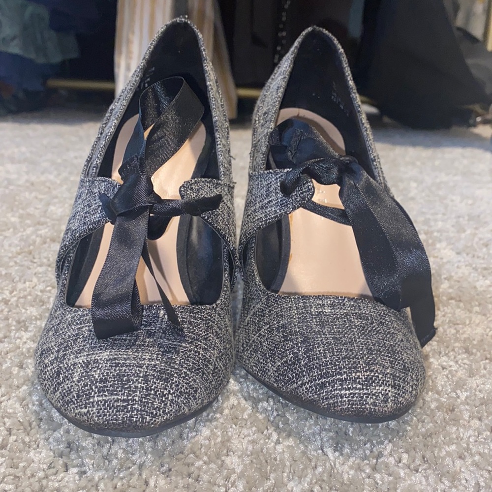 Grey Ribbon tie heels - Kelly and Katie